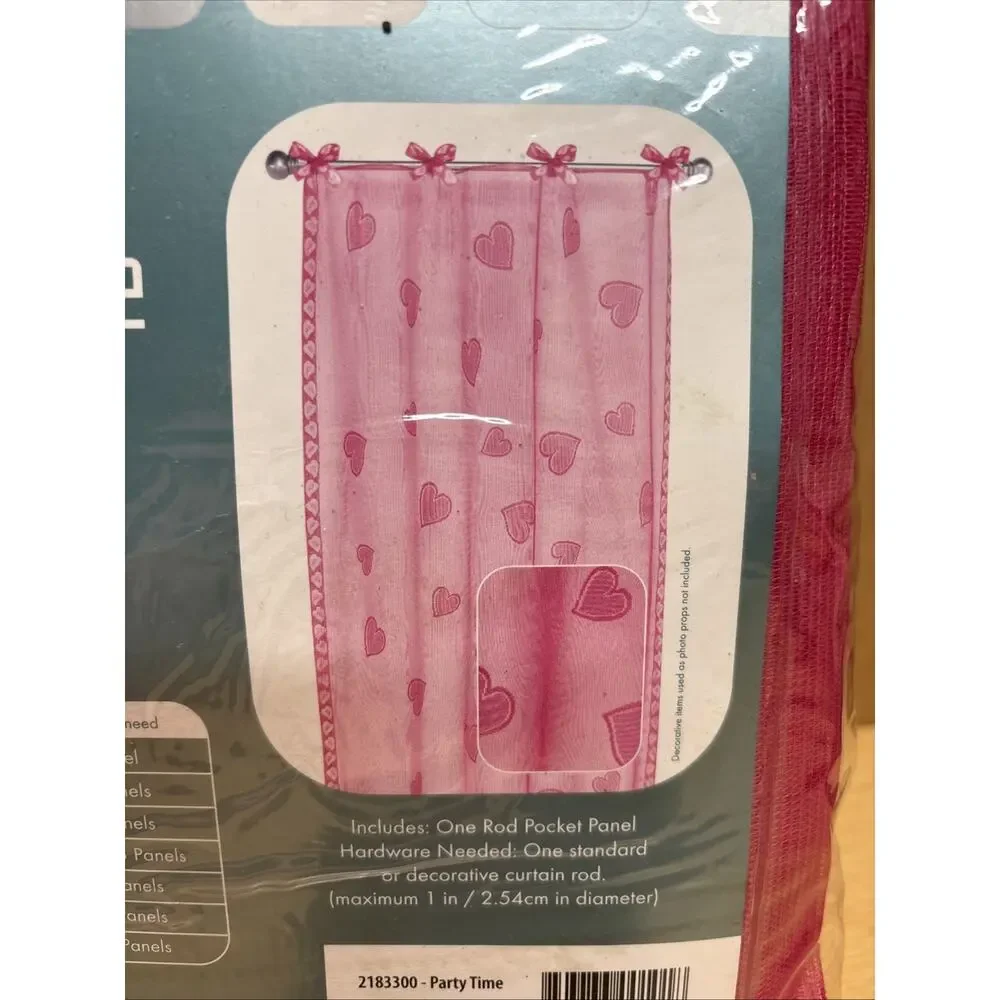 Y2K Vintage Curtain Panel Pair Hot Pink Sheer With Hearts 40”x 84” Each NEW